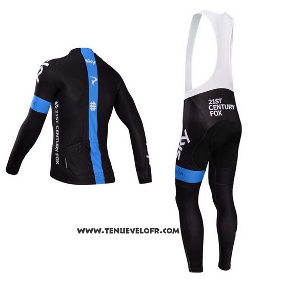 2014 Maillot Ciclismo Sky Noir et Azur Manches Longues et Cuissard